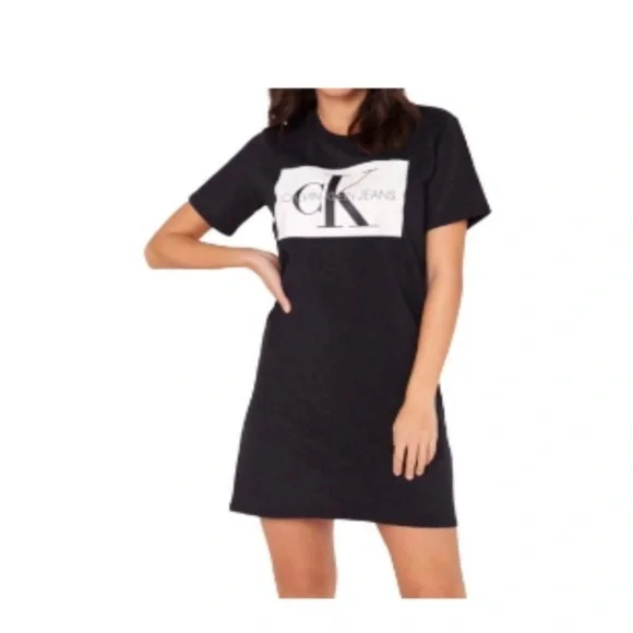 Calvin Klein Logo T-Shirt Dress - Blk/wht